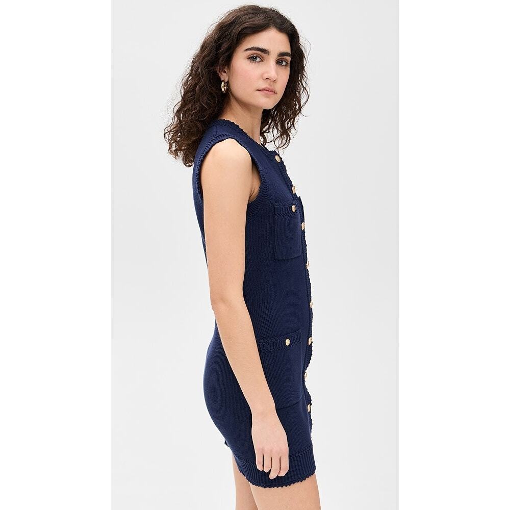 NEW Reformation Catalina Rib Cotton Faux Gold-Tone Button Mini Dress Navy Large - Picture 5 of 13